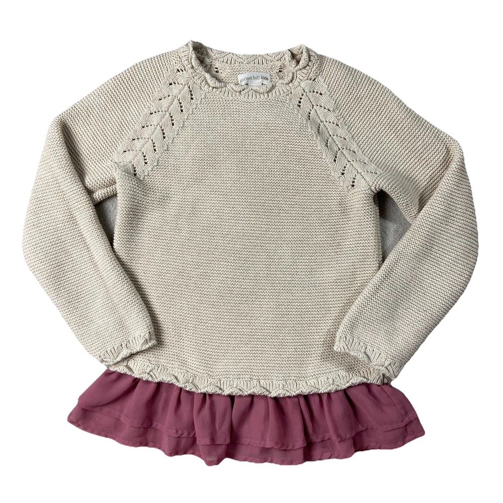 Garnet Hill Kids Girls Organic Cotton Sweater Dress Tunic Ivory Pink Size M